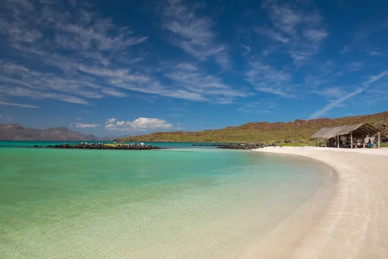 Clear Sea of Cortez water near Loreto as a sargassum-free August beach alternative
