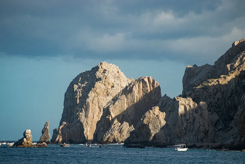 El Arco rock arch at Land's End Cabo San Lucas where the Pacific Ocean meets the Sea of Cortez — water taxi tours depart from Medano Beach
