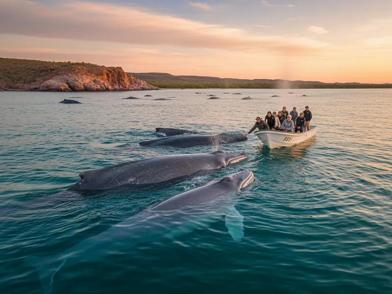 Gray whales in Bahia Magdalena during peak February season near a Todos Santos and La Paz route