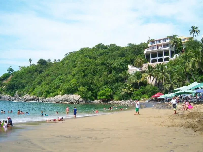 La Audiencia Beach in Manzanillo with protected Pacific water during March dry season
