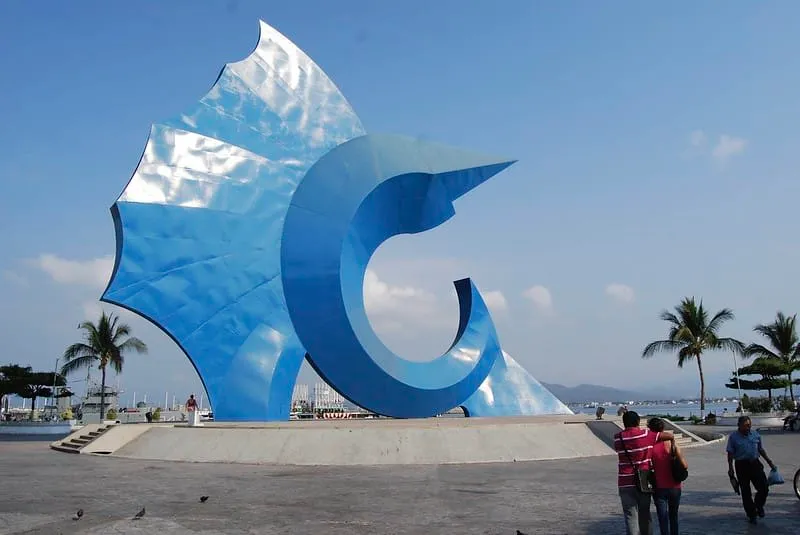 Sailfish monument on the Manzanillo boardwalk in Colima