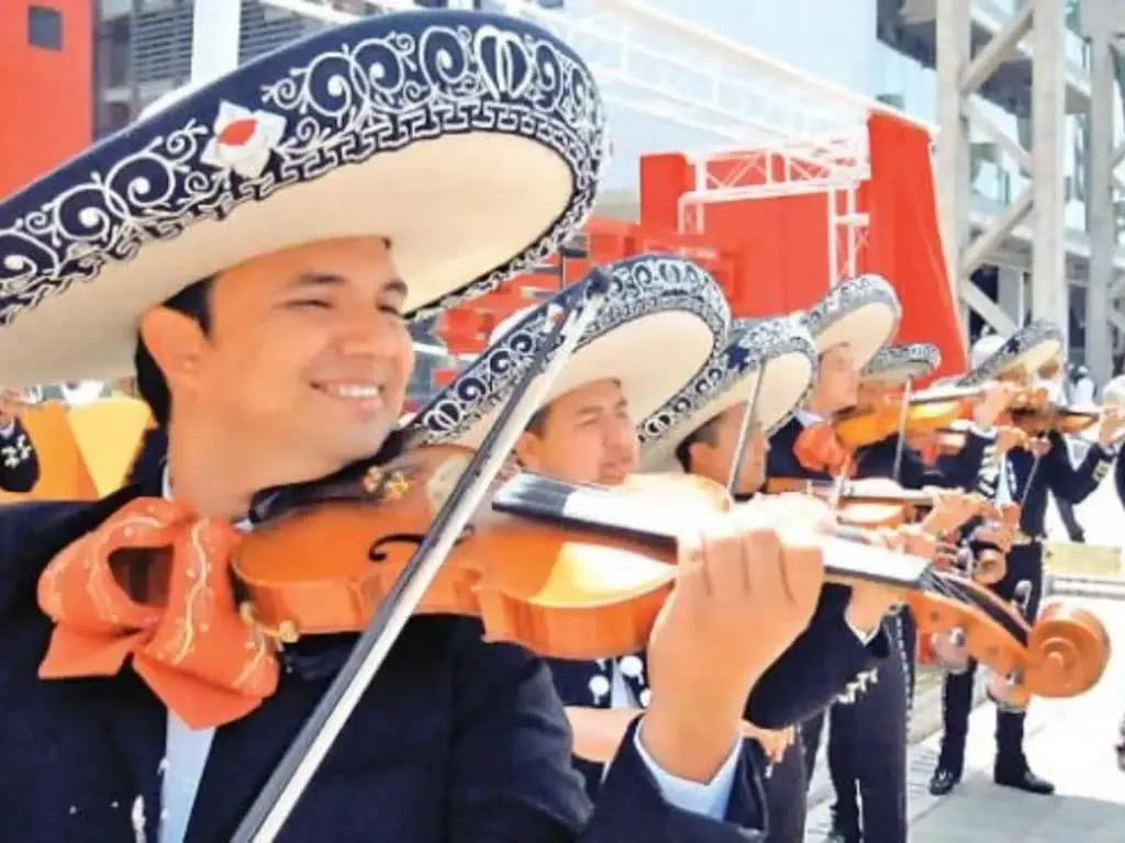 Mariachi musicians performing during a Mineral de Pozos festival