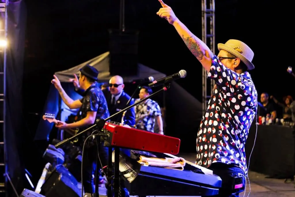 Outdoor music stage during the Mazunte International Jazz Festival in Oaxaca