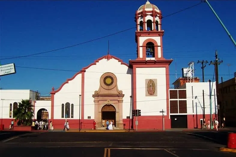 Cathedral of Our Lady of Guadalupe facade in Mexicali's historic center