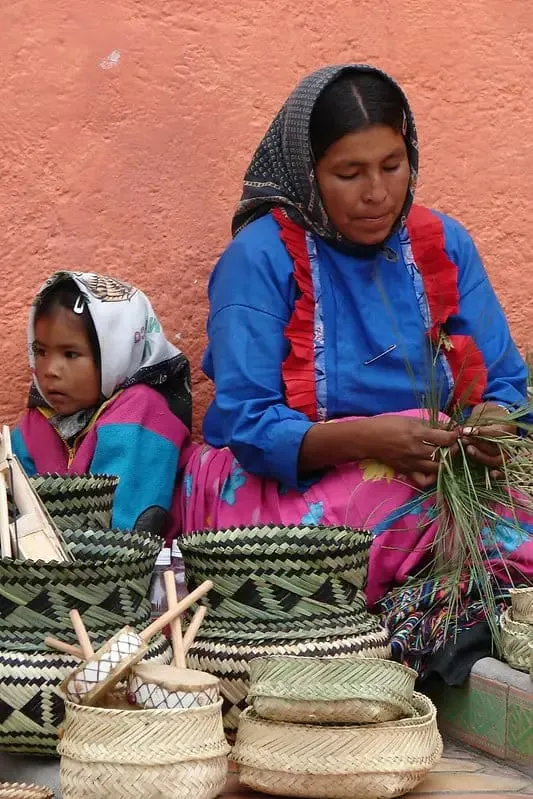 Woven palm baskets and fiber crafts from Mexico