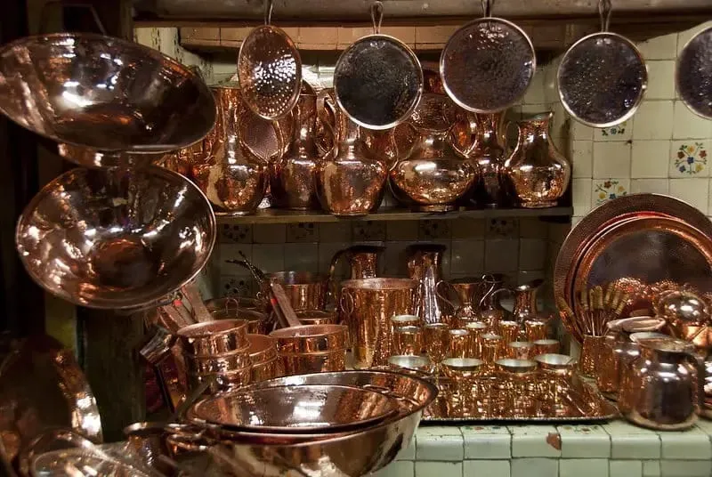 Hammered copper pots from Santa Clara del Cobre