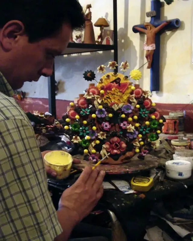 Colorful Tree of Life clay sculpture from Metepec