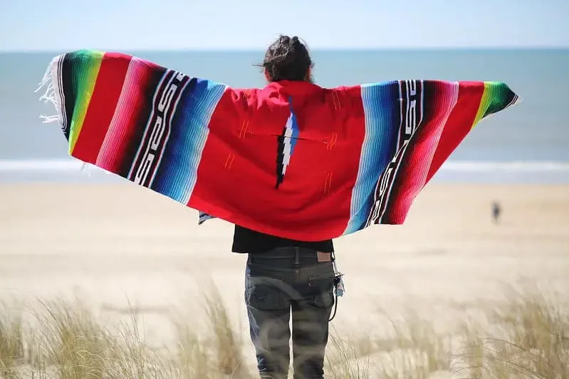 Striped Saltillo serape blanket woven in northern Mexico