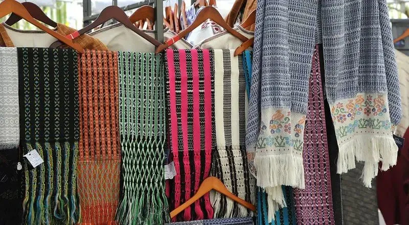 Traditional Mexican rebozo shawl with woven fringe