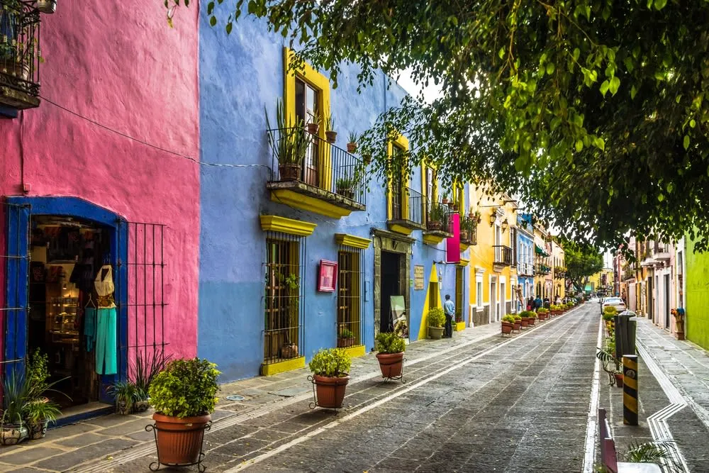 Puebla cathedral and colonial streets in the historic center