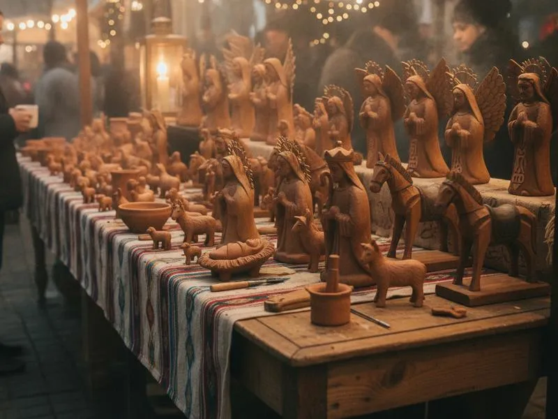 Handmade nativity figures at a Mexican Christmas market