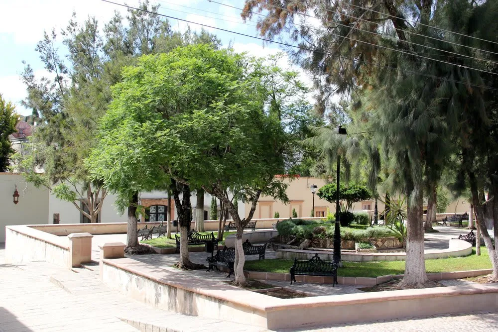 Jardín Juárez plaza and kiosk in the center of Mineral de Pozos
