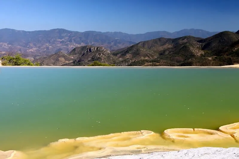Mineral pools and petrified waterfall cliffs at Hierve el Agua