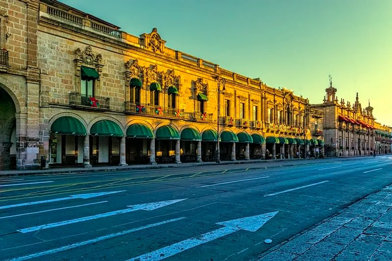 Morelia historic center and government buildings during September El Grito planning