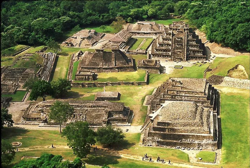 El Tajín archaeological site near Papantla in April with early-morning ruins planning and hot Veracruz weather