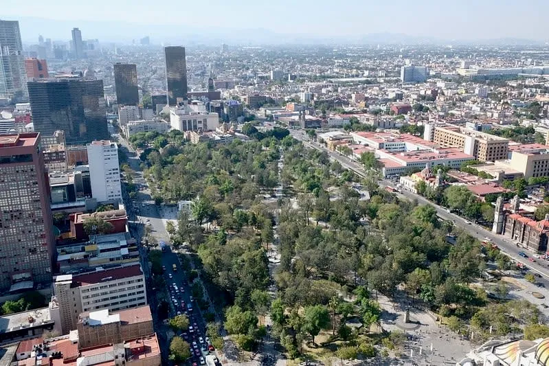 Alameda Central fountains and paths in Mexico City historic center