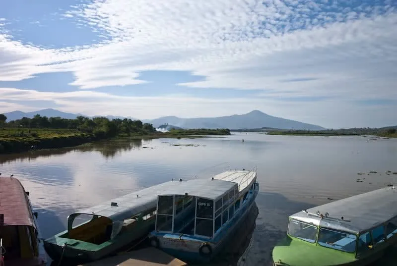 Lake Pátzcuaro shoreline under clear April light in the Michoacán highlands