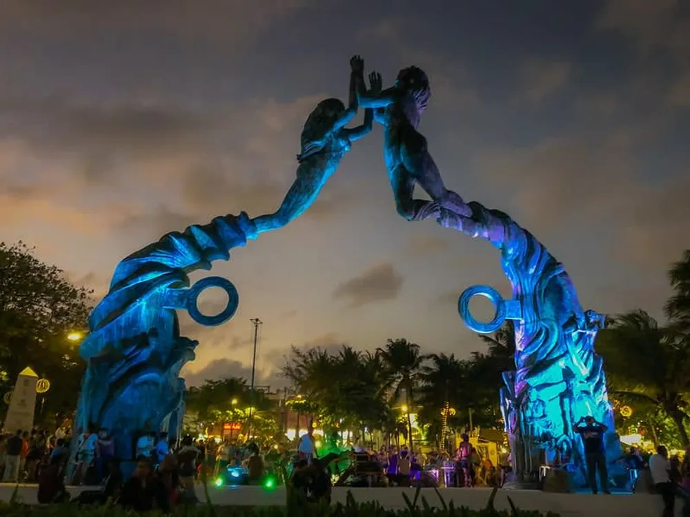Fundadores Park at Playa del Carmen with Portal Maya arch and beach access