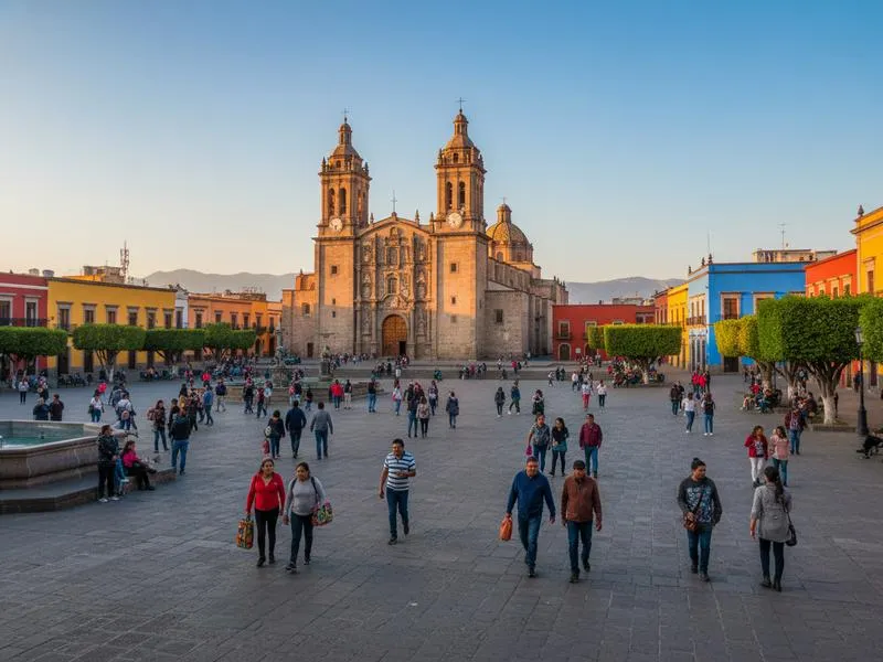 Puebla Zócalo and Catedral Metropolitana during Holy Week celebrations with decorated facades