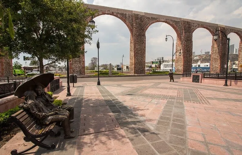 Queretaro colonial street and aqueduct-era city architecture