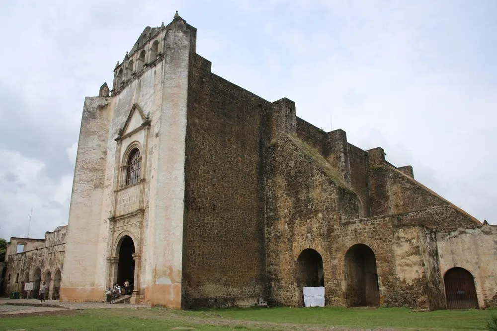 Tlayacapan convent and town streets in Morelos