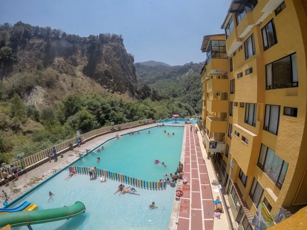 Thermal pools and forested hills in Chignahuapan, Puebla