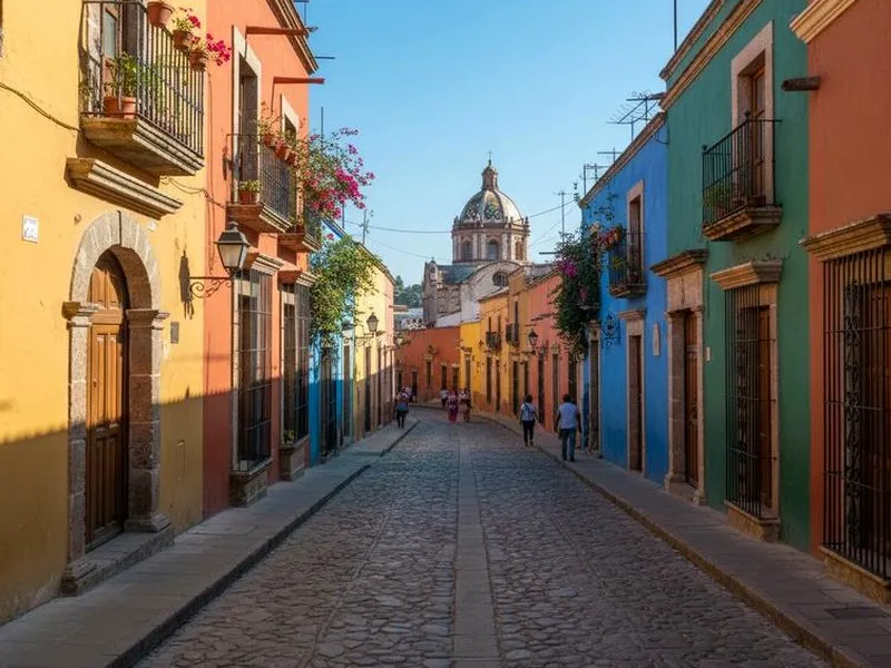 Colorful colonial streets and church towers in San Cristóbal de las Casas