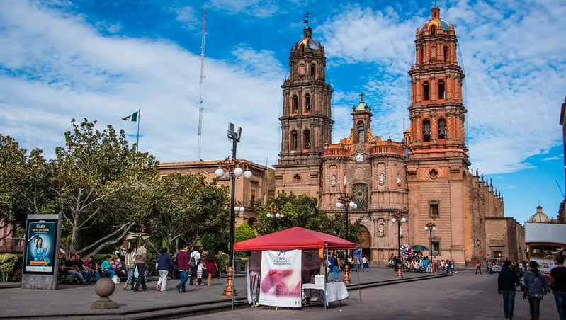 San Luis Potosi Cathedral facade rising above the historic center plaza
