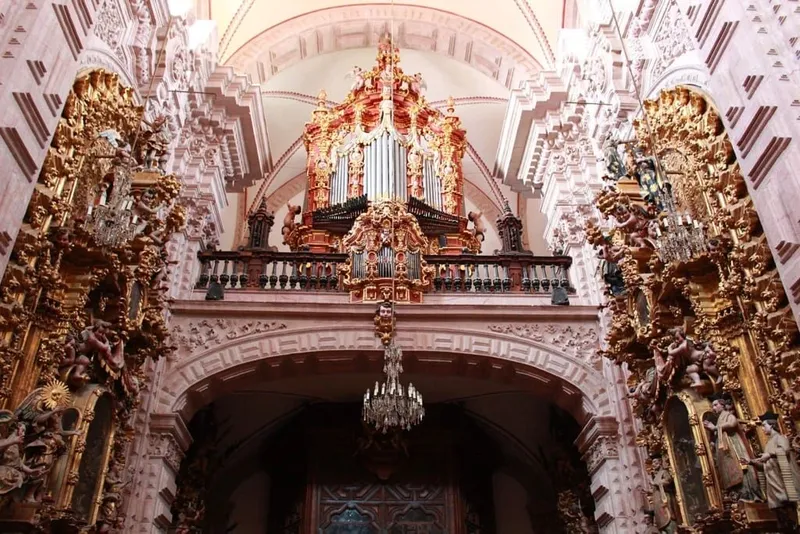 Santa Prisca church facade above Plaza Borda in Taxco's historic center