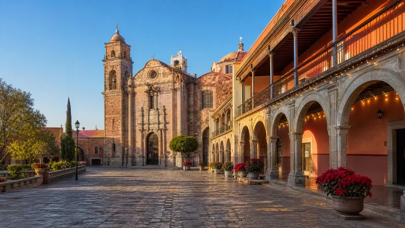 Colonial streets in Tlaxcala during a clear December afternoon