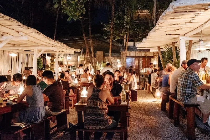 Hartwood's outdoor dining area in Tulum's jungle-side restaurant zone