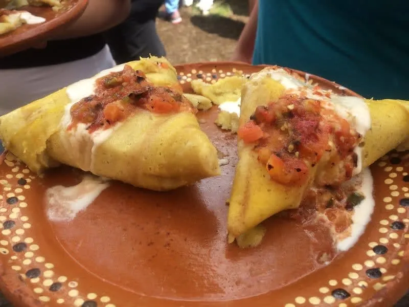 Triangular Michoacan corundas served with sauce