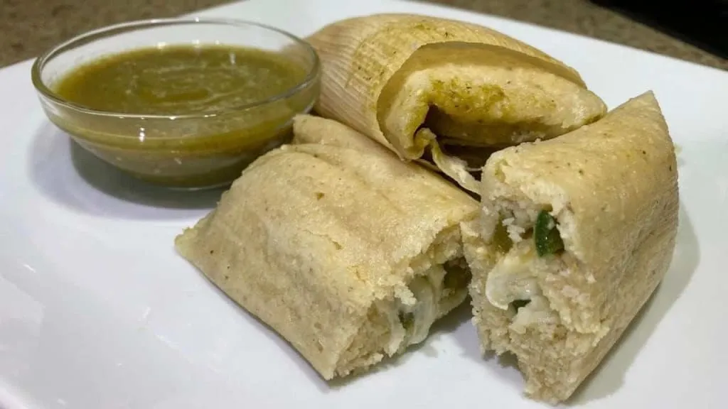 Rajas con queso tamales with poblano pepper strips