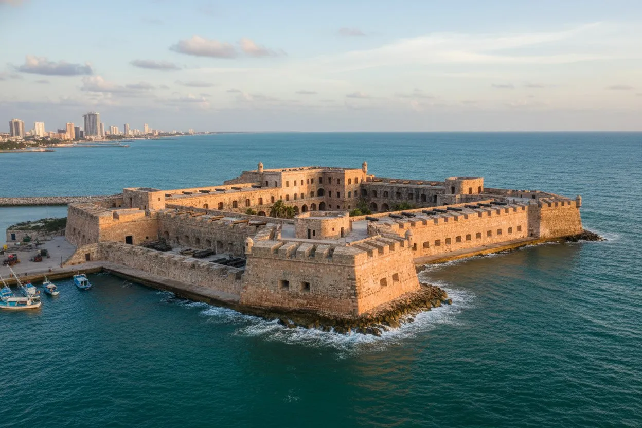 Fort San Juan de Ulúa fortress walls on the Gulf of Mexico in Veracruz