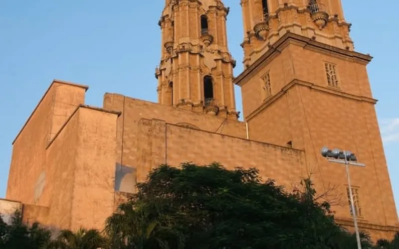 Villahermosa Cathedral with humid September weather and cloudy skies