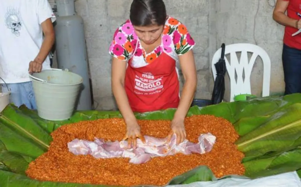 Large zacahuil tamale wrapped for serving in the Huasteca region