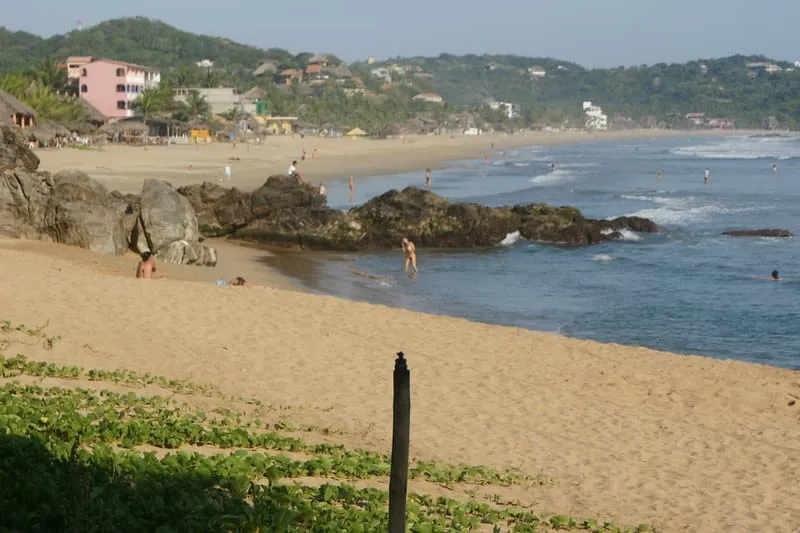 Open shoreline near the clothing-optional section of Zipolite beach in Oaxaca in May