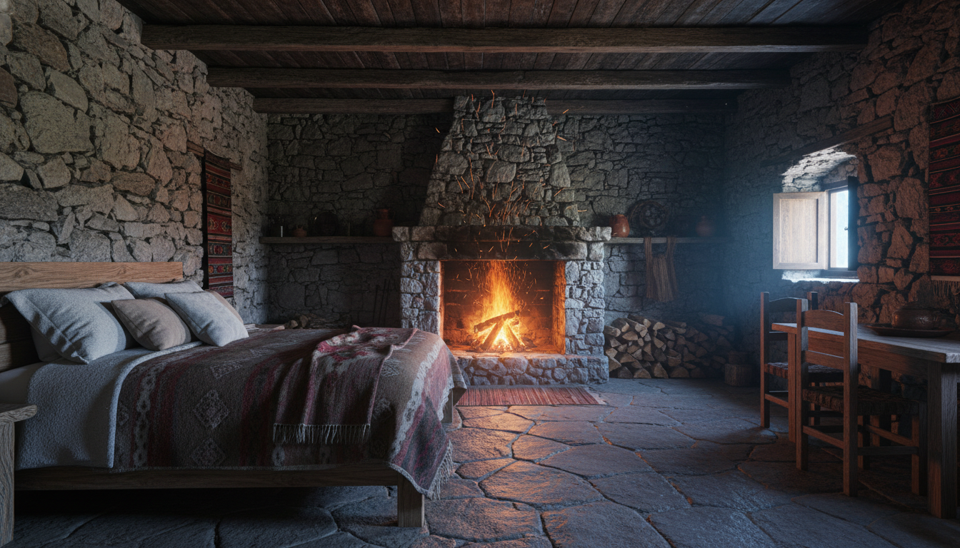 Rustic Cabin Interior Fireplace for heating stone rooms