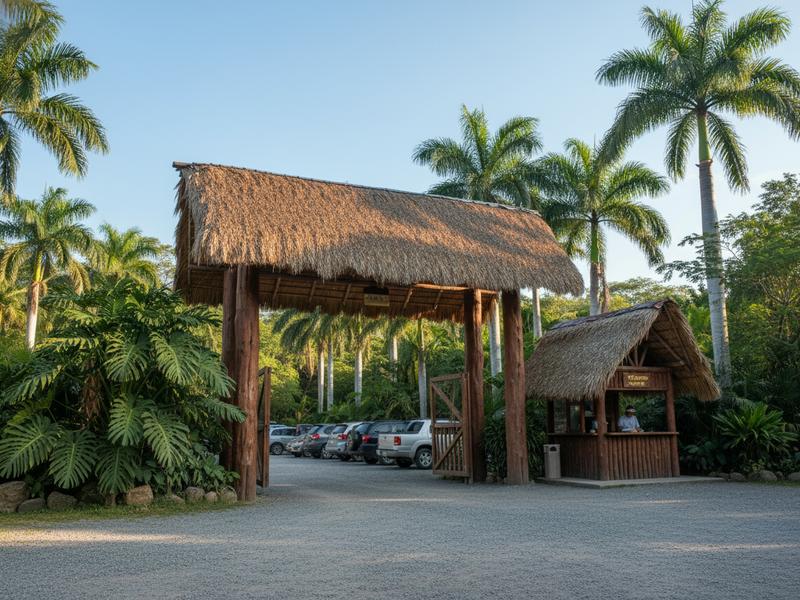 Entrance area and parking at Cascadas de Micos park