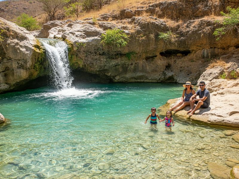 Crystal clear turquoise water at Cascadas de Tamasopo during dry season