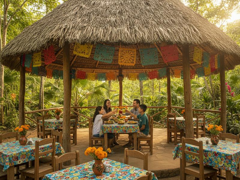 Palapa restaurant and changing facilities at Cascadas de Tamasopo