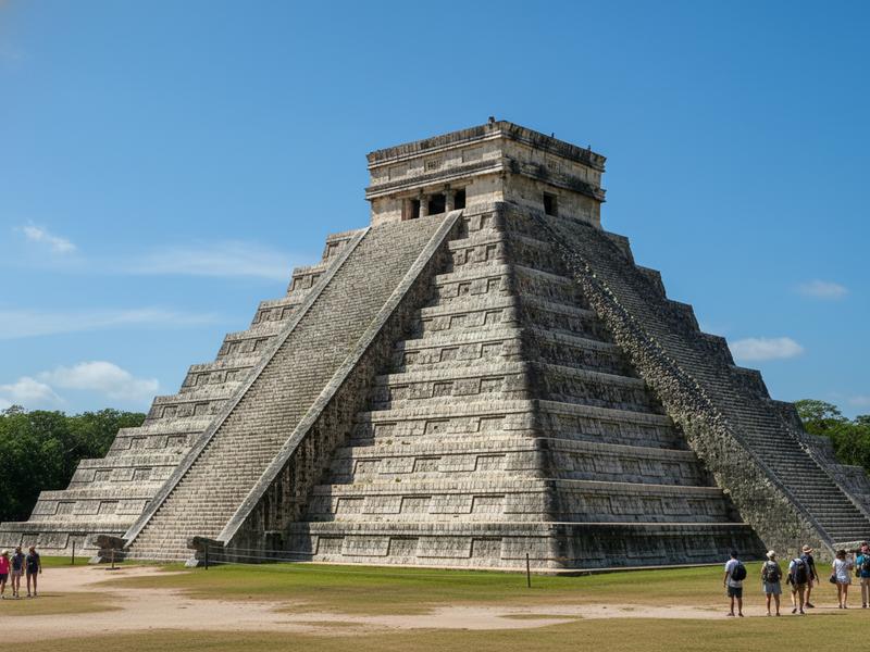 El Castillo pyramid at Chichen Itza Mexico in morning light, showing the proximity to Cenote Ik Kil