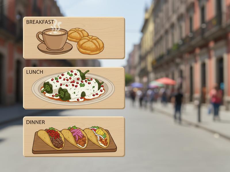 Chiles en nogada plate with market fruit and coffee on a Mexico City table