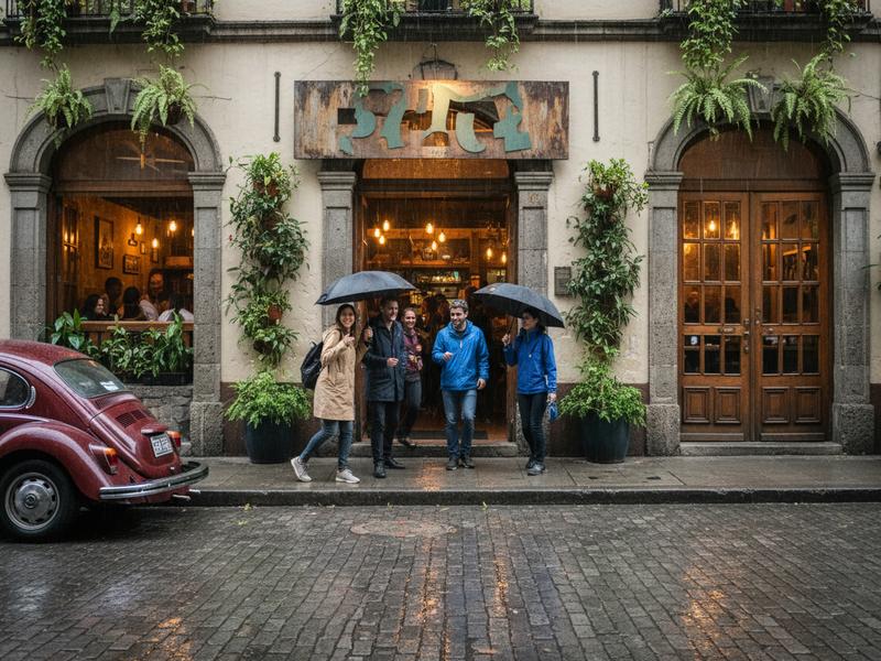 Mexico City restaurant neighborhood scene with seasonal food travel planning and rainy-season light