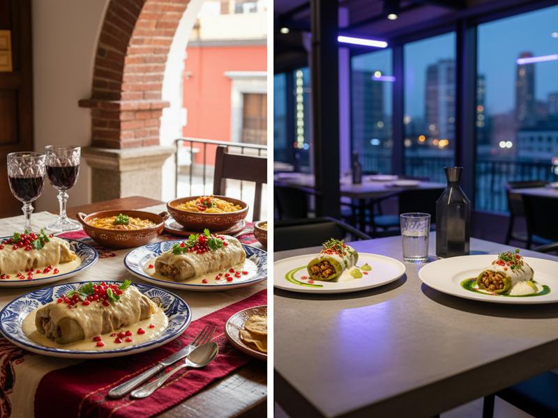 Side by side Puebla and Mexico City food travel planning for chiles en nogada season