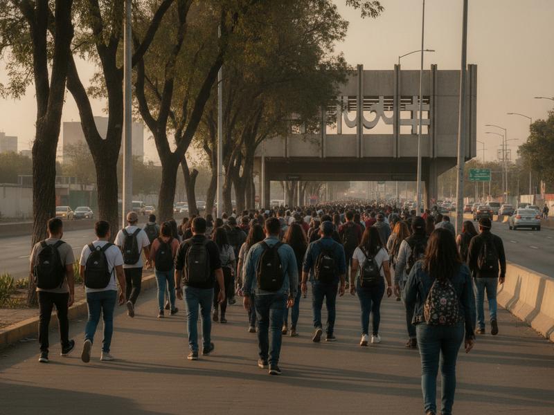 Festival fans walking from Metro Ciudad Deportiva toward Autódromo Hermanos Rodríguez