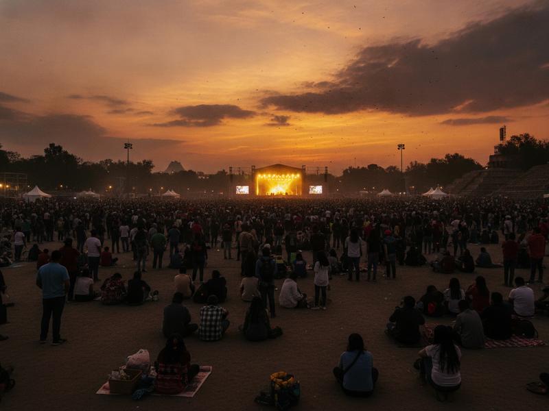 Sunday sunset over a Mexico City festival crowd waiting for the final headliner