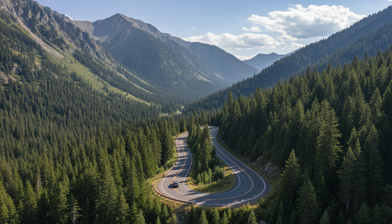 Winding mountain road leading up to the Sierra Norte
