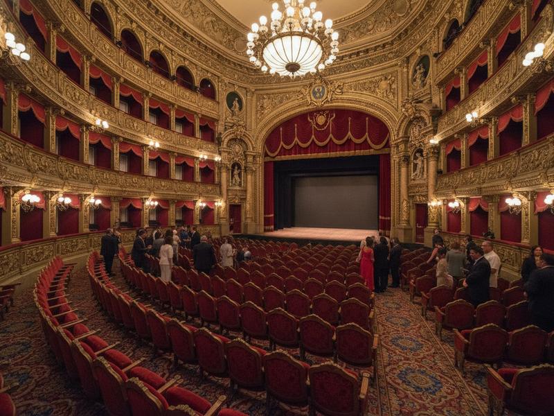 Interior seating and balconies at Teatro Juárez before a Cervantino performance