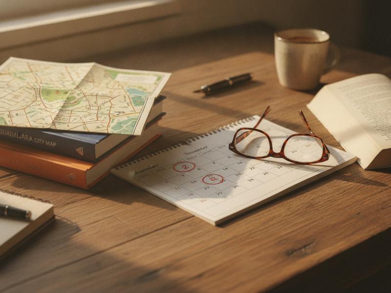 Traveler marking FIL Guadalajara 2026 dates and public hours on a calendar
